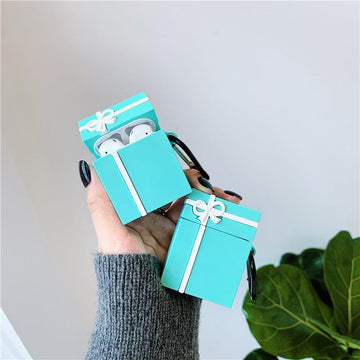Cute Tiffany Blue Bow Gift Box Premium AirPods Case Shock Proof Cover