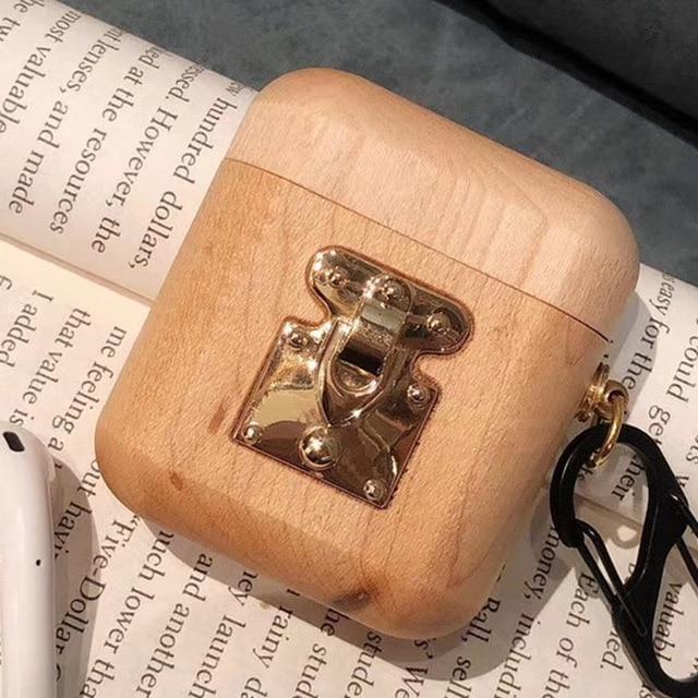 Ash Wood with Gold Clasp AirPods Case Shock Proof Cover