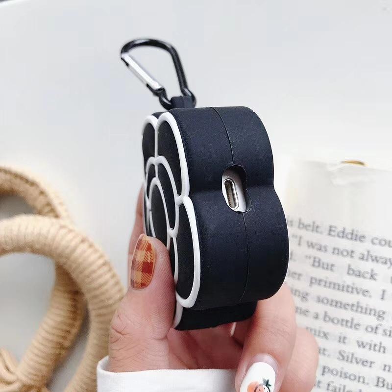 Black Camellia Flower Premium AirPods Case Shock Proof Cover