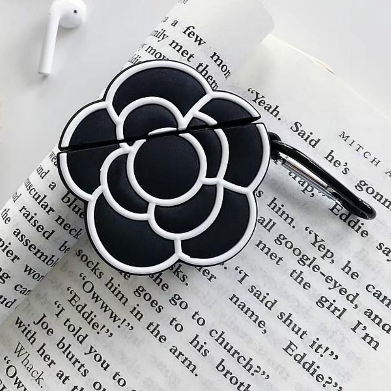 Black Camellia Flower Premium AirPods Case Shock Proof Cover