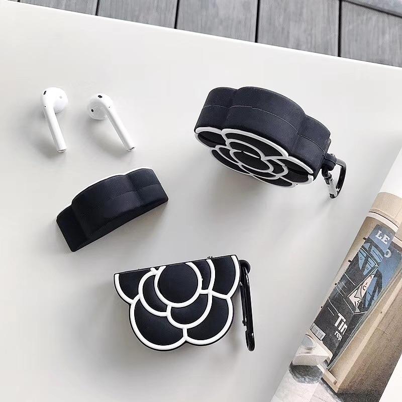 Black Camellia Flower Premium AirPods Case Shock Proof Cover