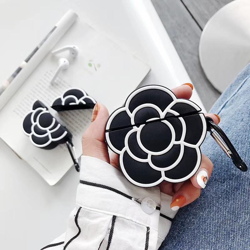 Black Camellia Flower Premium AirPods Case Shock Proof Cover