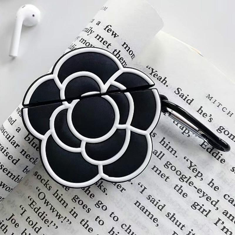 Black Camellia Flower Premium AirPods Case Shock Proof Cover