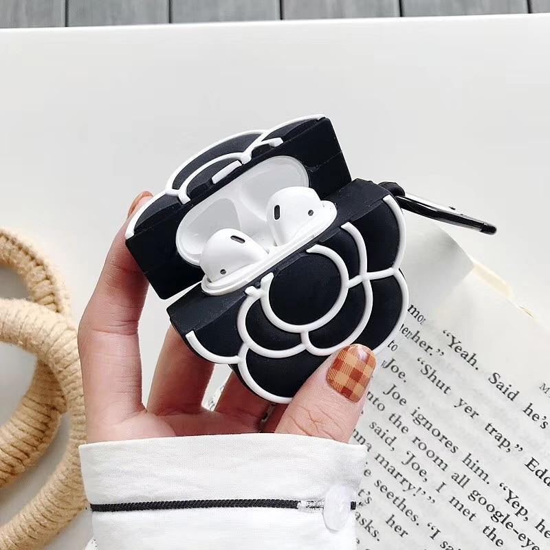 Black Camellia Flower Premium AirPods Case Shock Proof Cover