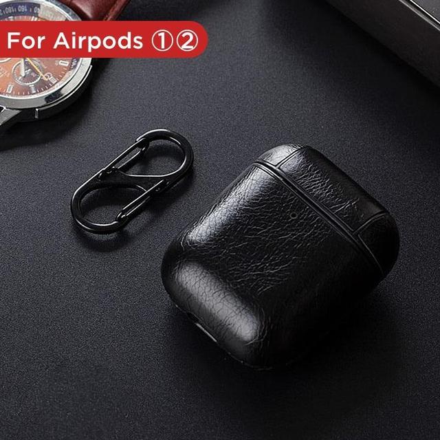 Black Leather AirPods Case Shock Proof Cover