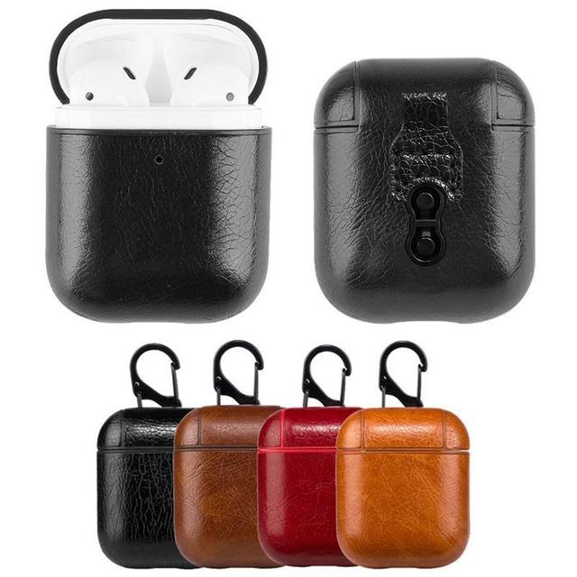 Black Leather AirPods Case Shock Proof Cover