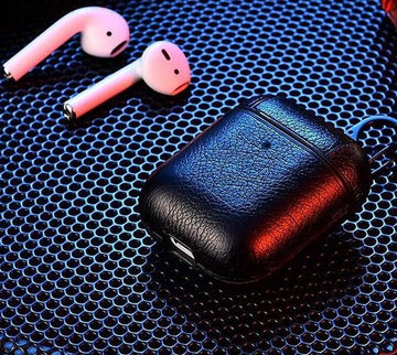 Black Leather AirPods Case Shock Proof Cover