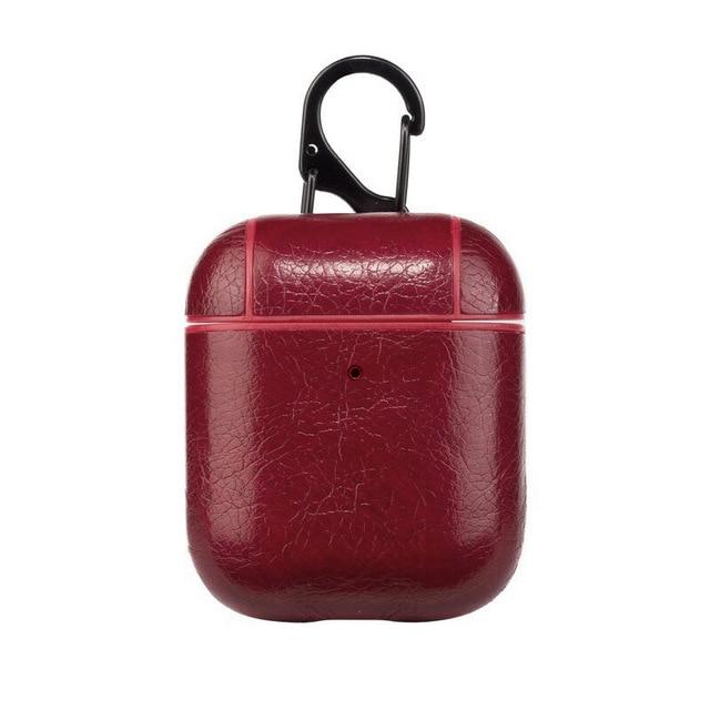 Burgundy Leather AirPods Case Shock Proof Cover