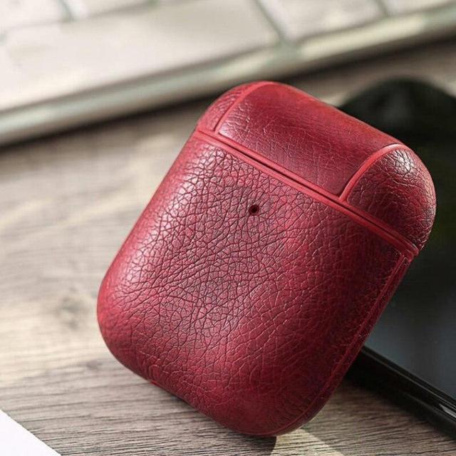 Burgundy Leather AirPods Case Shock Proof Cover