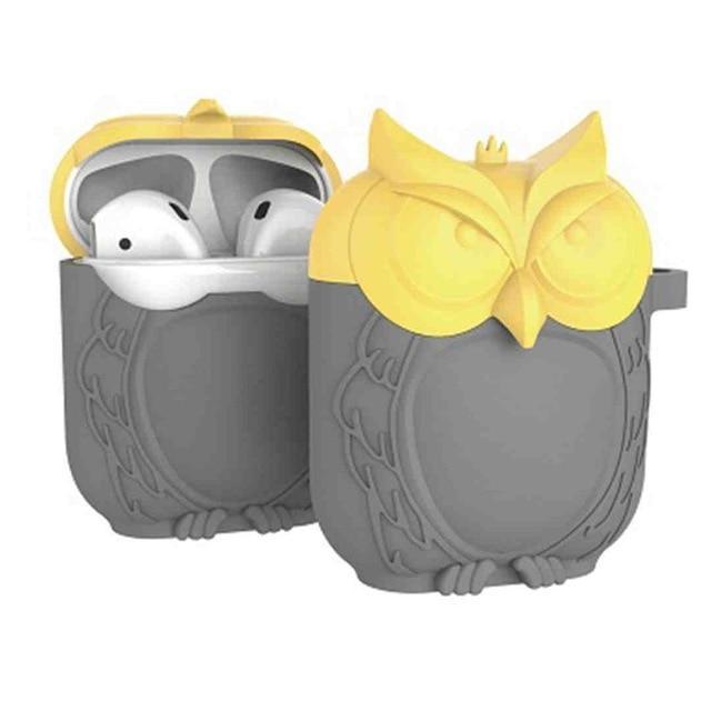 Grey and Yellow Owl AirPods Case Shock Proof Cover