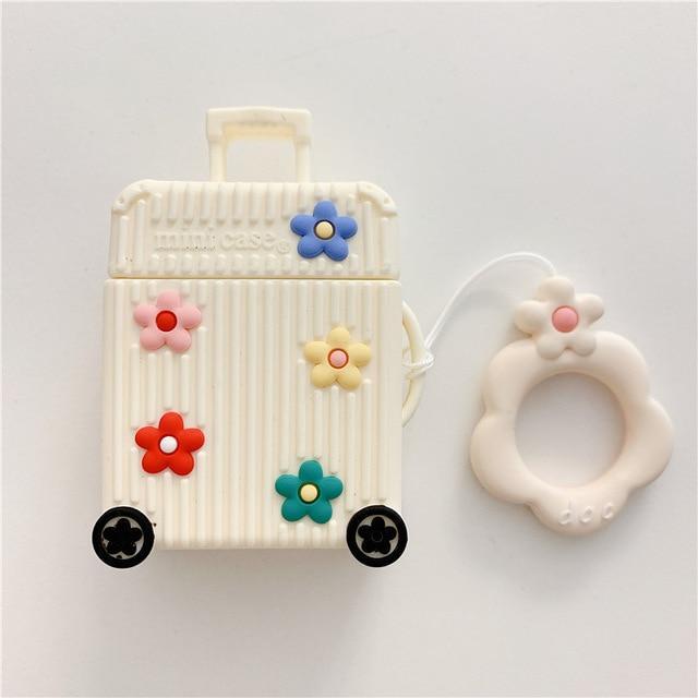 Ivory Suitcase with Flowers Premium AirPods Case Shock Proof Cover