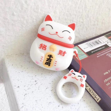 Japanese Maneki-Neko 'White Cat' Premium AirPods Case Shock Proof Cover