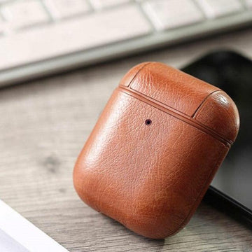 Light Brown Leather AirPods Case Shock Proof Cover