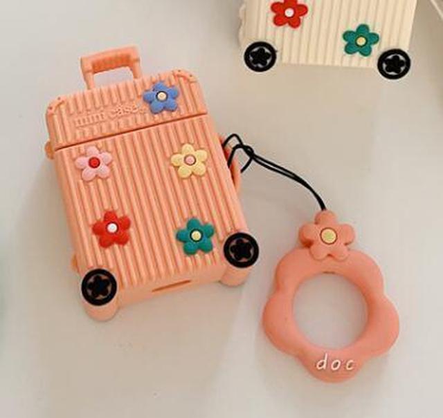 Orange Suitcase with Flowers Premium AirPods Case Shock Proof Cover