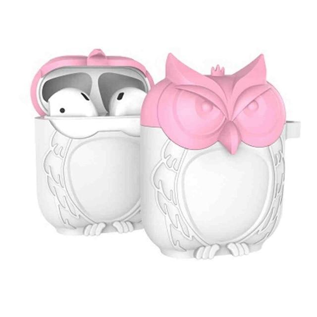 Pink and White Owl AirPods Case Shock Proof Cover