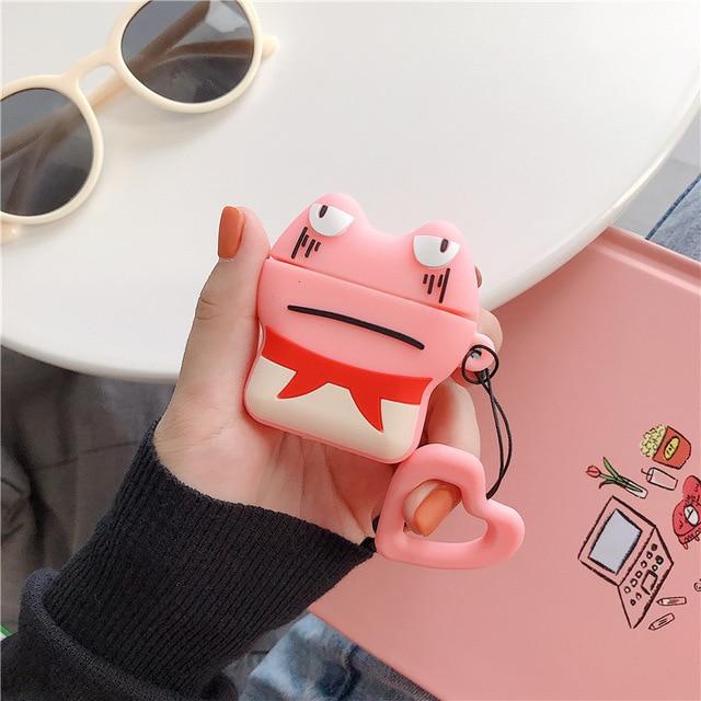 Pink Grumpy Frog AirPods Case Shock Proof Cover