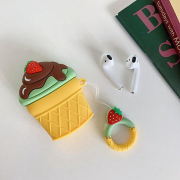 Pistachio w/ Chocolate Fudge Ice Cream Cone Premium AirPods Case Shock Proof Cover