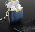 Navy and Gold Leather AirPods Case Shock Proof Cover