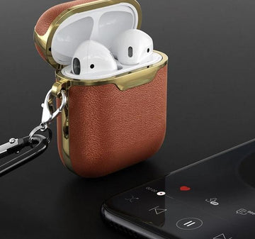 Mocha and Gold Leather AirPods Case Shock Proof Cover