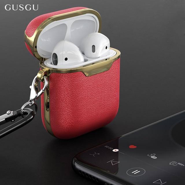 Burgundy and Gold Leather AirPods Case Shock Proof Cover