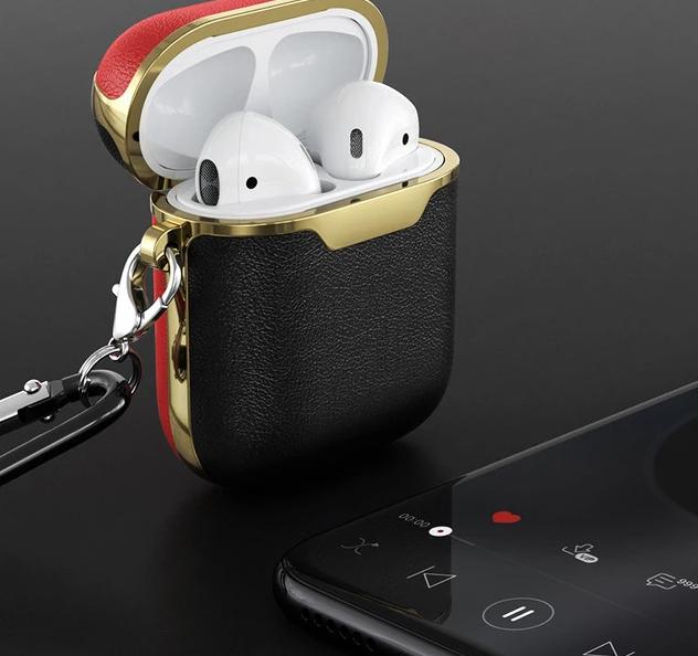 Black Gold and Red Leather AirPods Case Shock Proof Cover