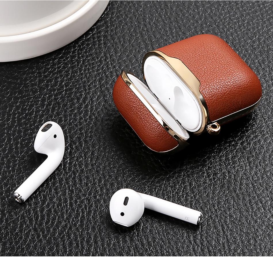 Mocha and Gold Leather AirPods Case Shock Proof Cover