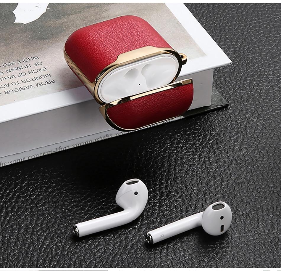 Burgundy and Gold Leather AirPods Case Shock Proof Cover