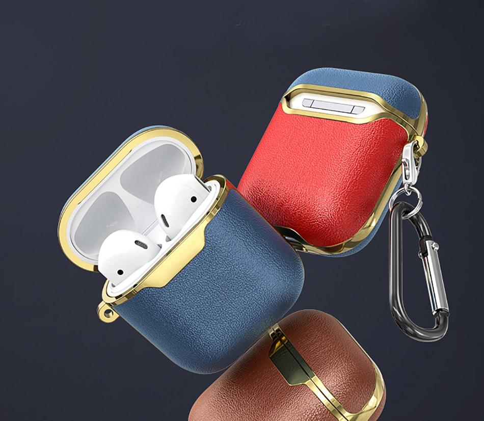 Navy and Gold Leather AirPods Case Shock Proof Cover