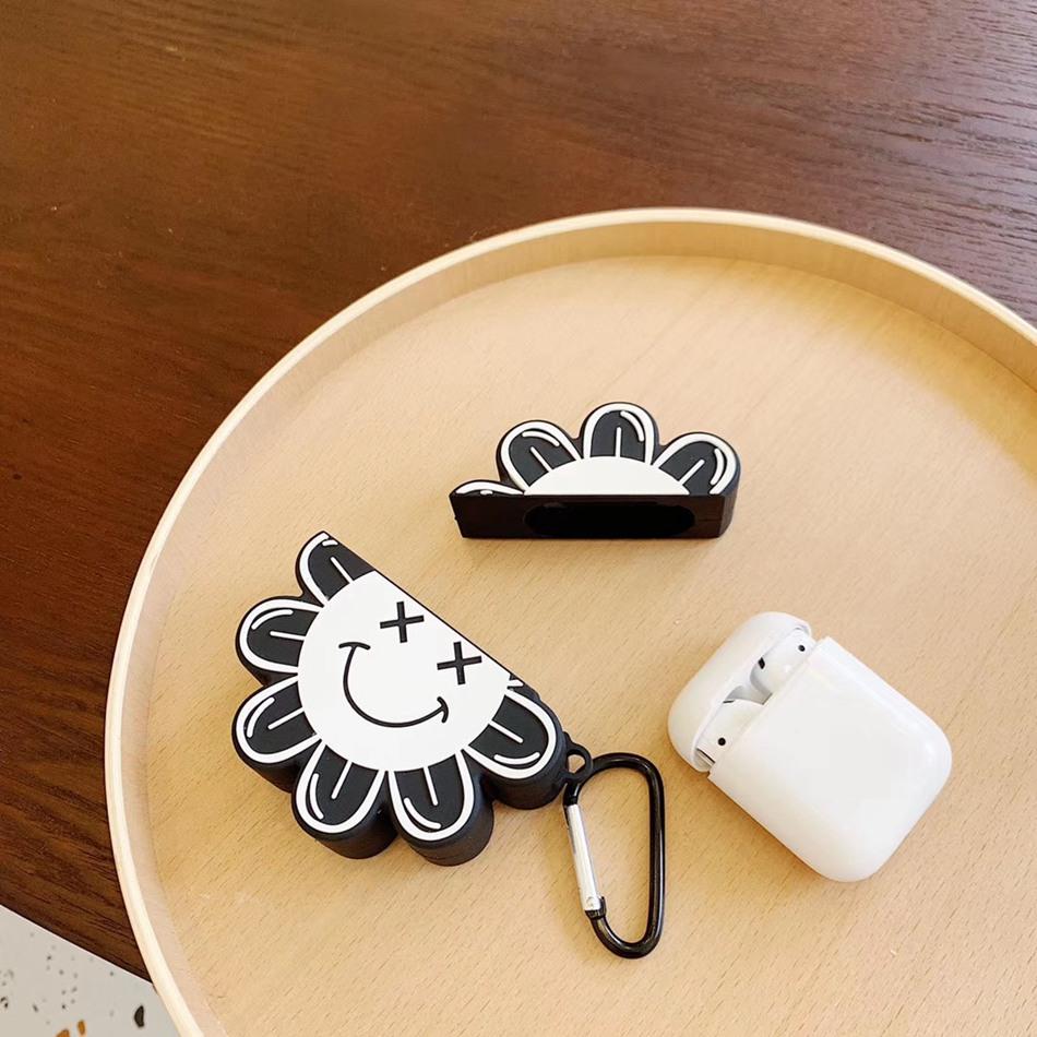 Black and White 'X Eyes Sunflower Premium AirPods Case Shock Proof Cover