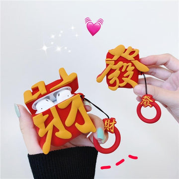 Cute Chinese Red Fa Cai 'Make Money' Premium AirPods Case Shock Proof Cover