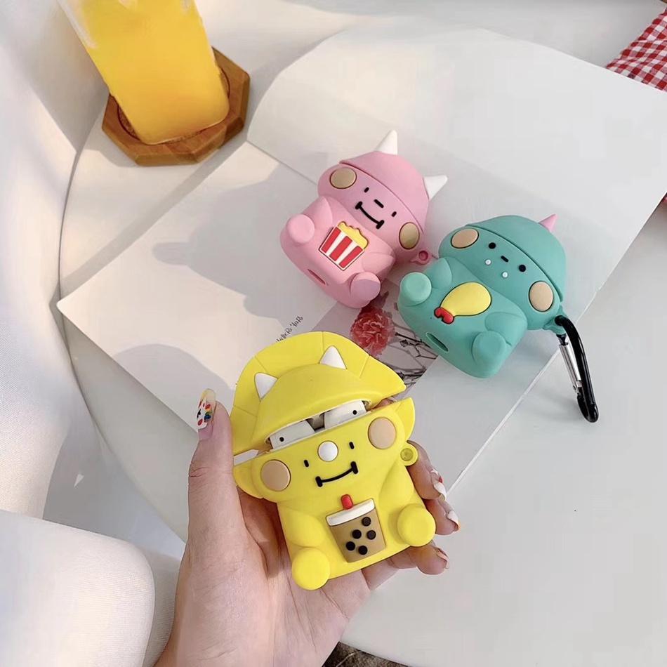 Yellow Dinosaur Sipping Bubble Tea Premium AirPods Case Shock Proof Cover