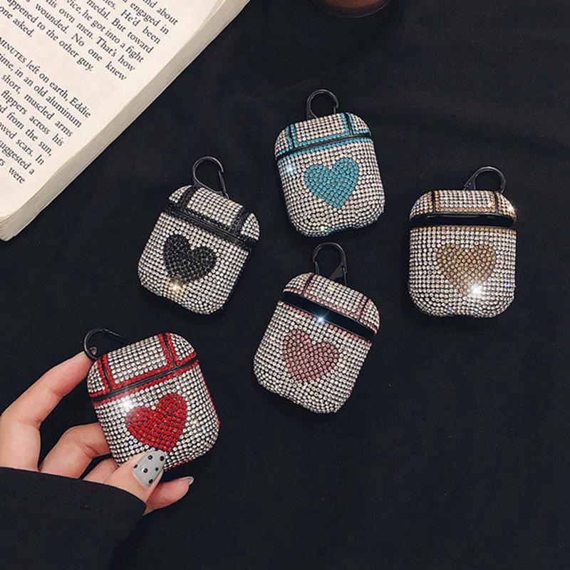 Rhinestone Heart AirPods Case Shock Proof Cover