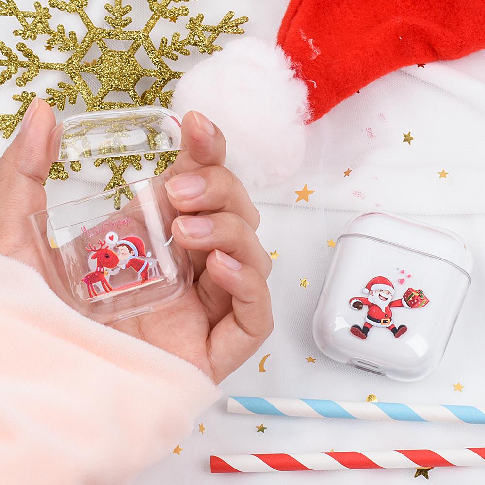 Cute Christmas Clear Acrylic AirPods Case Shock Proof Cover