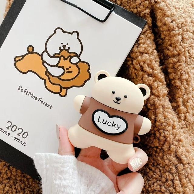 Cute Lucky Teddy Bear AirPods Case Shock Proof Cover