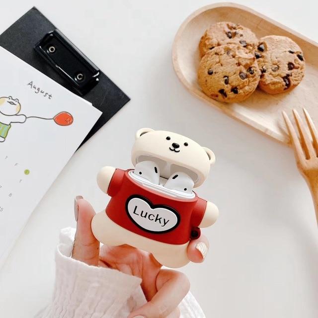 Cute Lucky Teddy Bear AirPods Case Shock Proof Cover