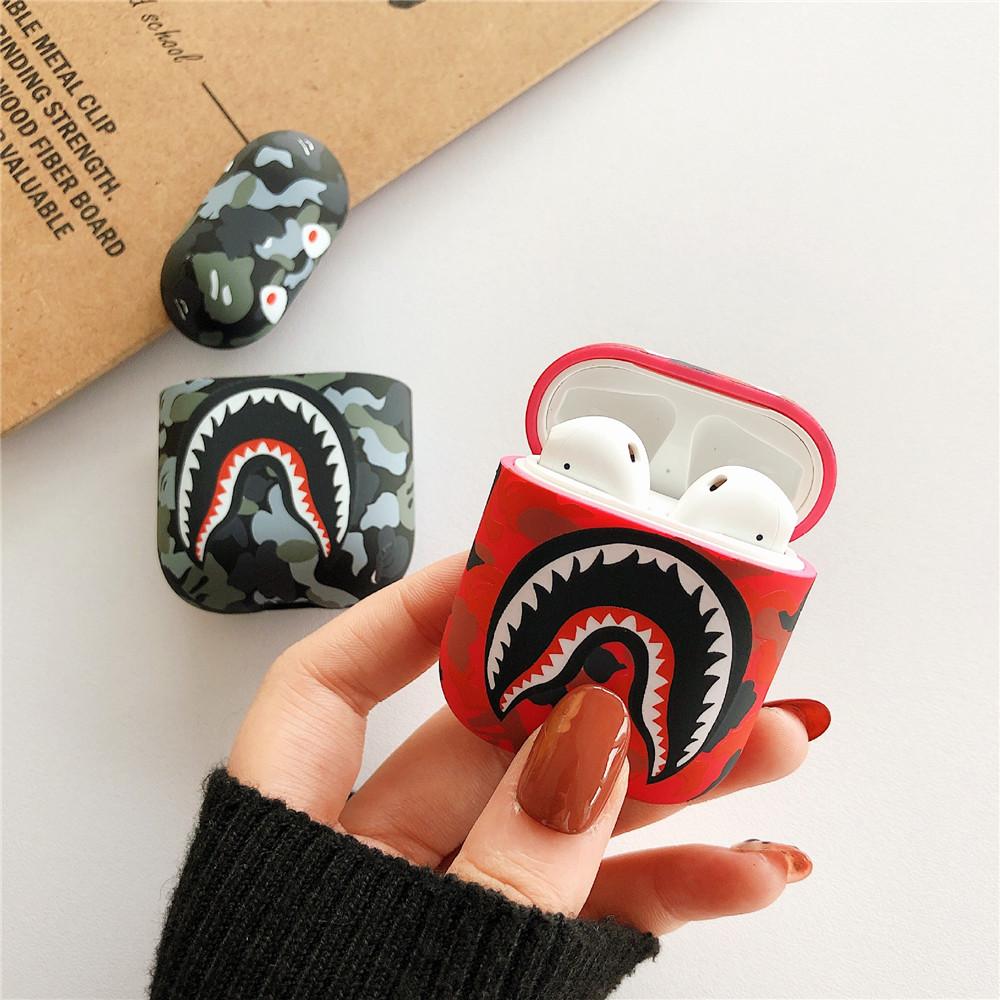 Fashion Camouflage Shark AirPods Case Shock Proof Cover