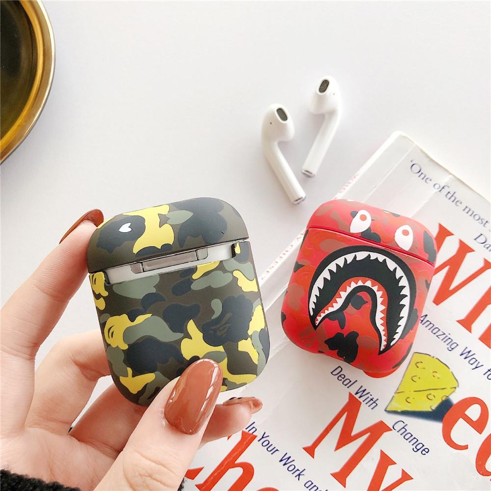 Fashion Camouflage Shark AirPods Case Shock Proof Cover