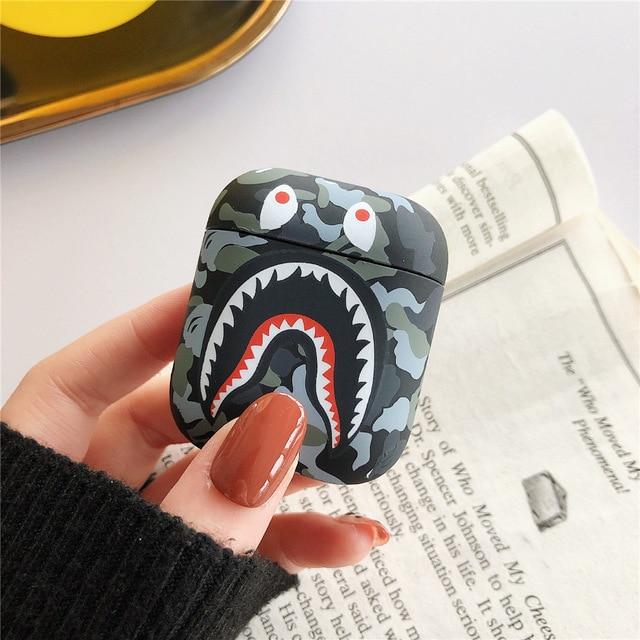 Fashion Camouflage Shark AirPods Case Shock Proof Cover