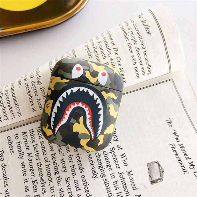 Fashion Camouflage Shark AirPods Case Shock Proof Cover