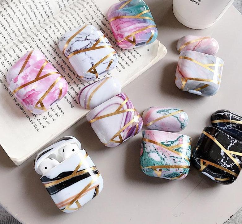 Marble and Gold Filigree Plastic AirPods Case Shock Proof Cover