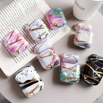 Marble and Gold Filigree Plastic AirPods Case Shock Proof Cover