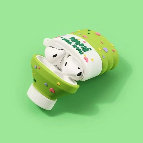 Korean Kiwi Milk Tea Premium AirPods Case Shock Proof Cover