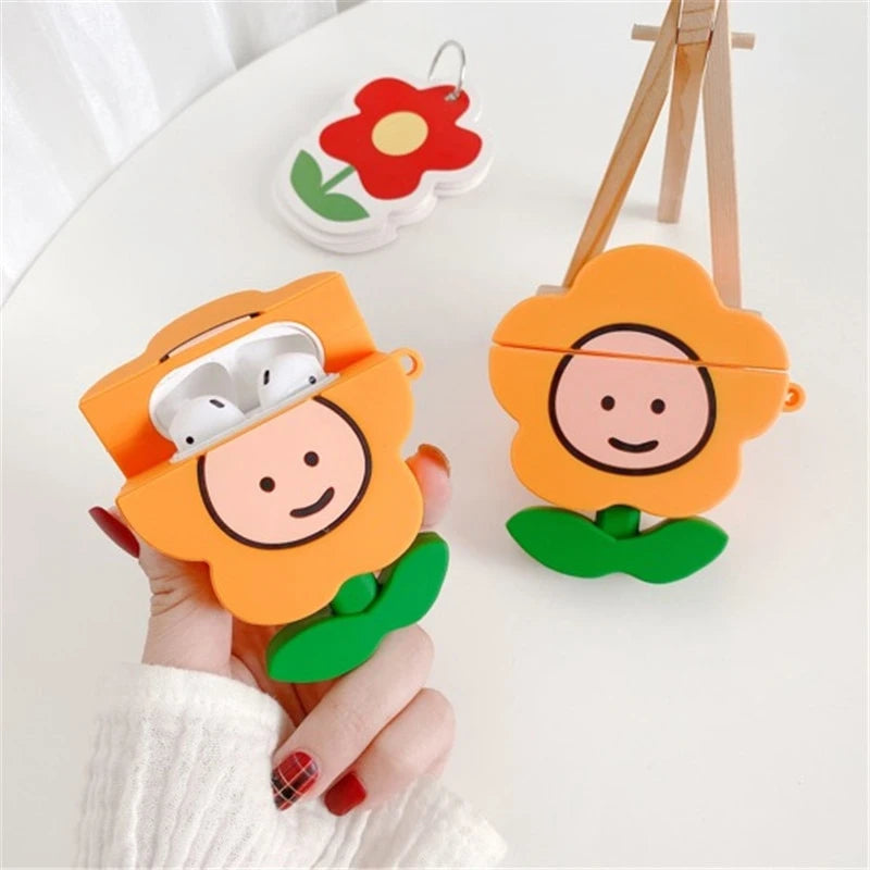 Cute Happy Sunflower w/Stem Cable Protector Premium AirPods Case Shock Proof Cover