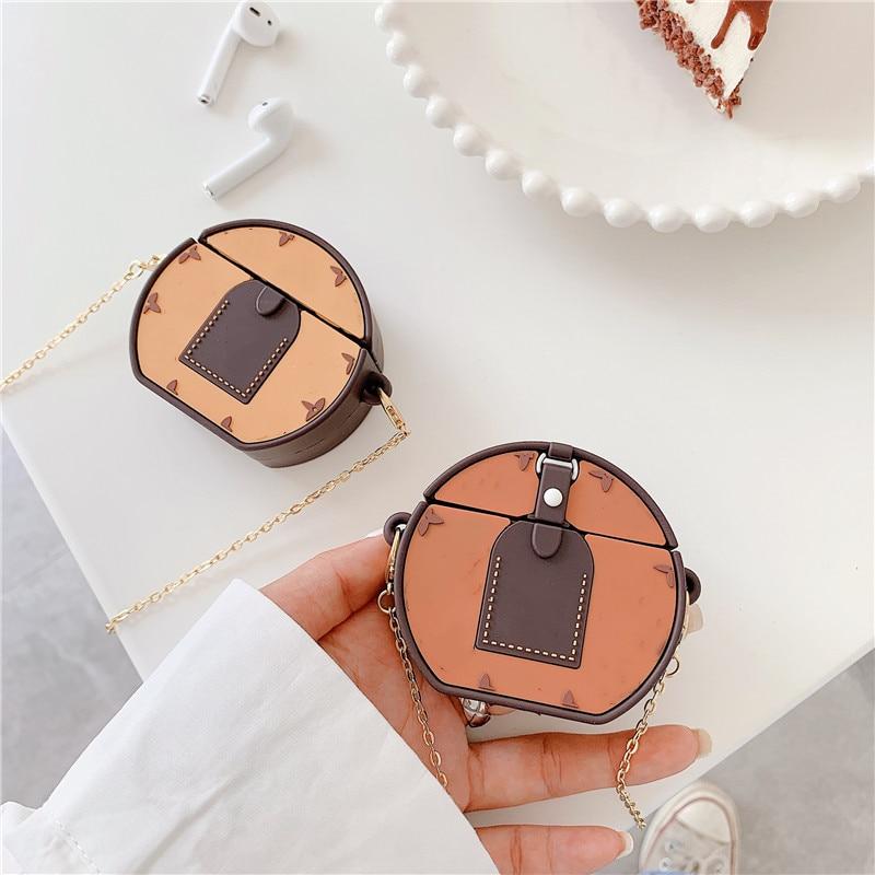 Luxury Brown Round Bag Premium AirPods Case Shock Proof Cover