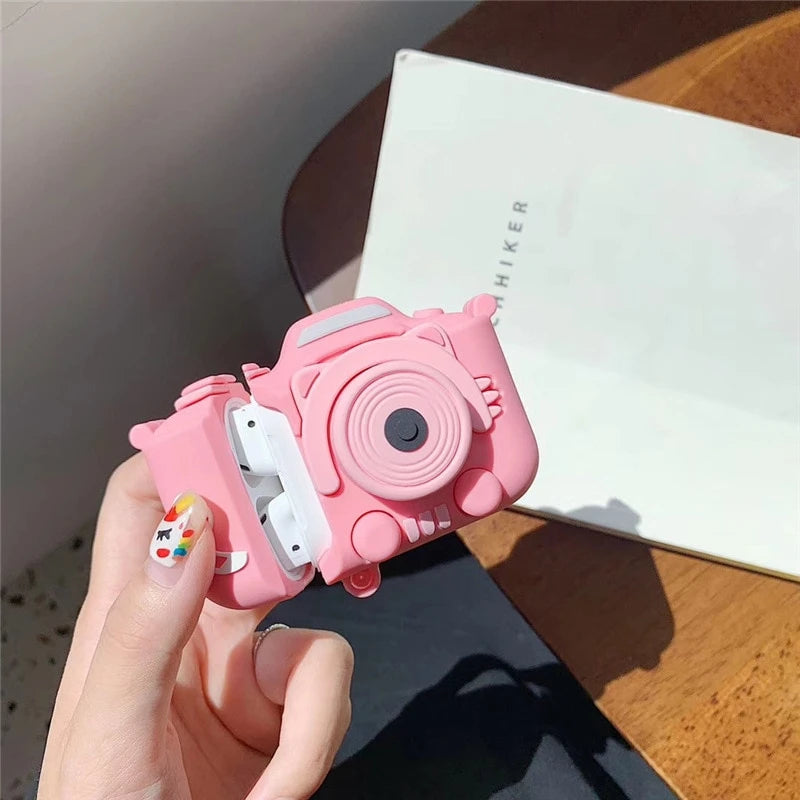 Cute Pig Camera AirPods Case Shock Proof Cover