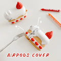 Cute Strawberry Shortcake Cat Premium AirPods Case Shock Proof Cover