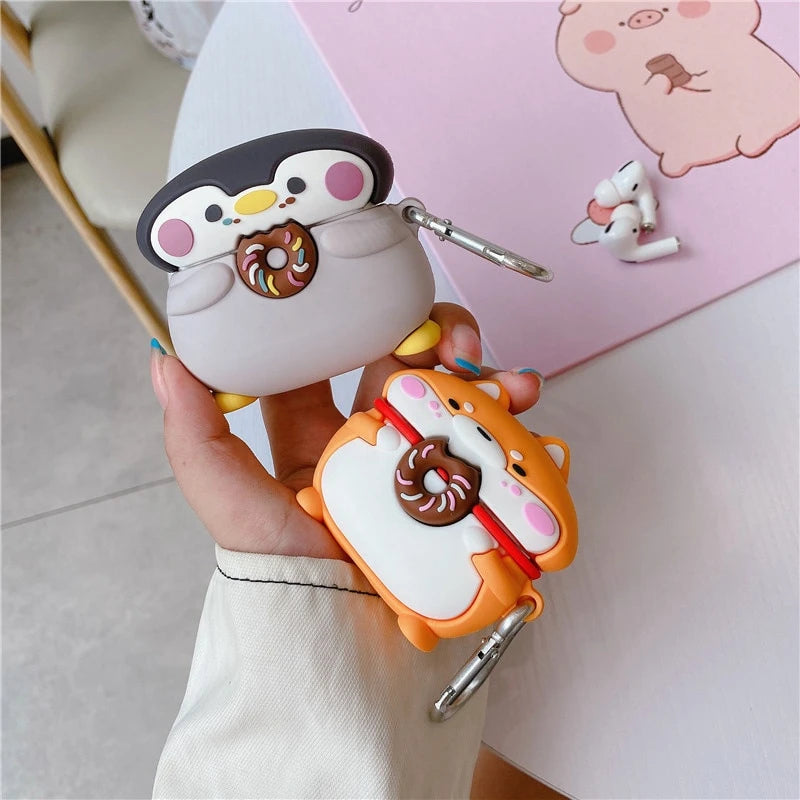 Cute Penguin Eating a Donut Premium AirPods Case Shock Proof Cover