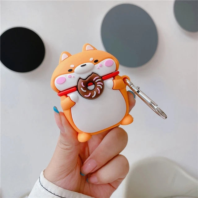 Cute Shiba Eating a Donut Premium AirPods Case Shock Proof Cover