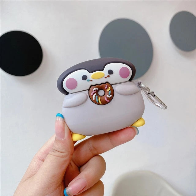 Cute Penguin Eating a Donut Premium AirPods Pro Case Shock Proof Cover