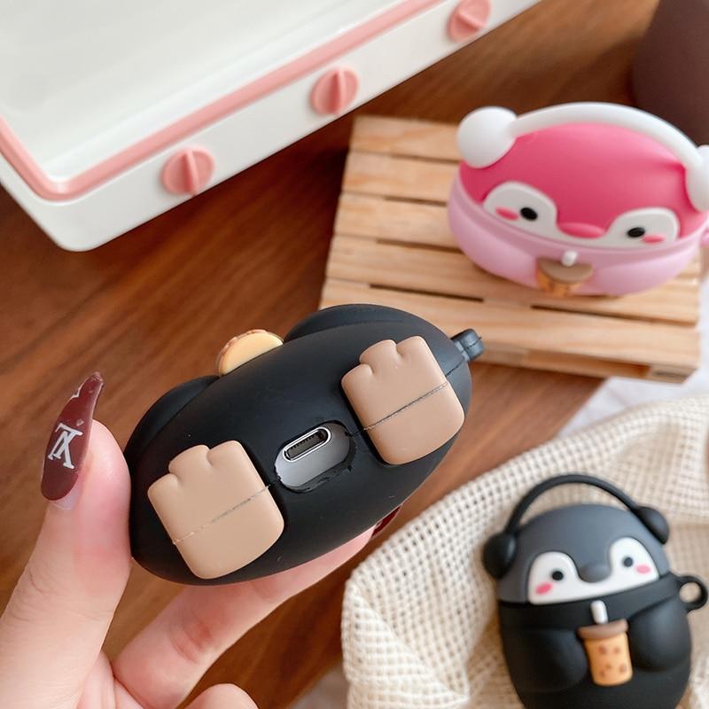 Cute Milk Tea Music Penguin Premium AirPods Case Shock Proof Cover